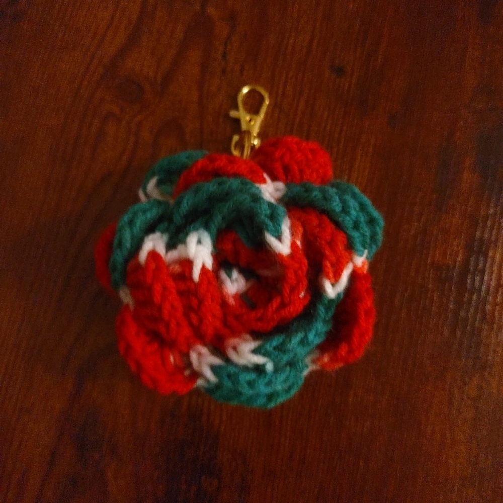Elegant Red and Green Rose Keychain